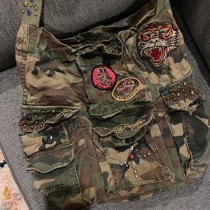 Camo Ed Hardy Crossbody Tote Bag
